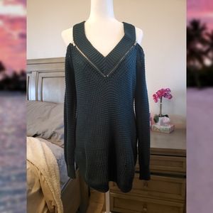 G by Guess Cold Shoulder Knit Zipper Sweater